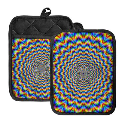 Psychedelic Wave Optical Illusion Pot Holders With Pocket