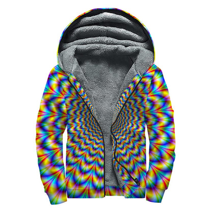 Psychedelic Wave Optical Illusion Sherpa Lined Zip Up Hoodie