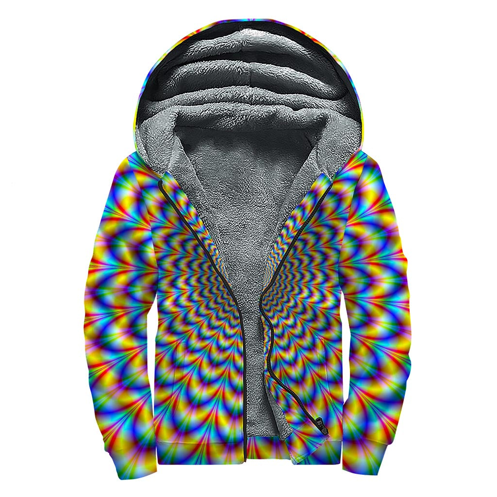 Psychedelic Wave Optical Illusion Sherpa Lined Zip Up Hoodie