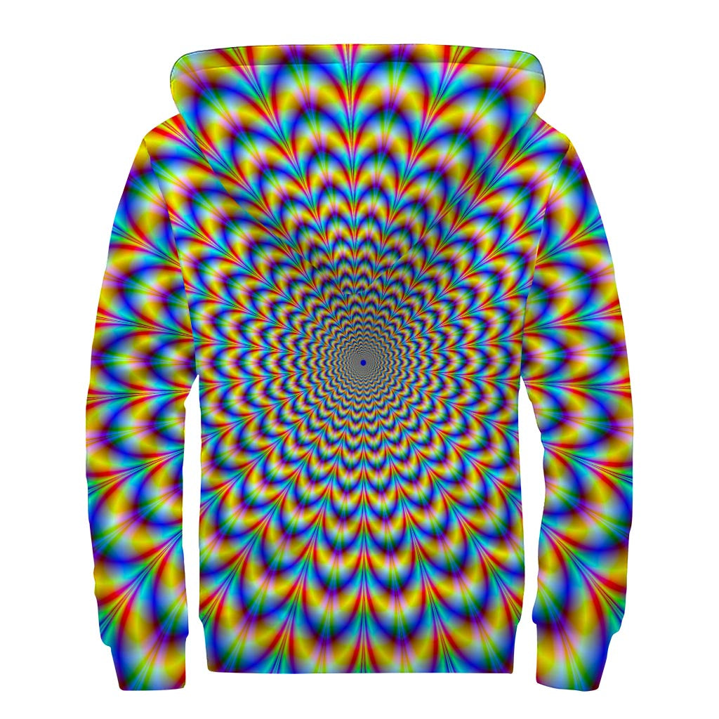 Psychedelic Wave Optical Illusion Sherpa Lined Zip Up Hoodie