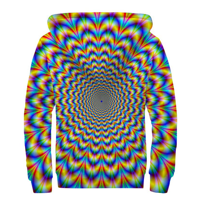 Psychedelic Wave Optical Illusion Sherpa Lined Zip Up Hoodie