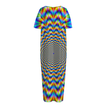 Psychedelic Wave Optical Illusion Short Sleeve Long Nightdress