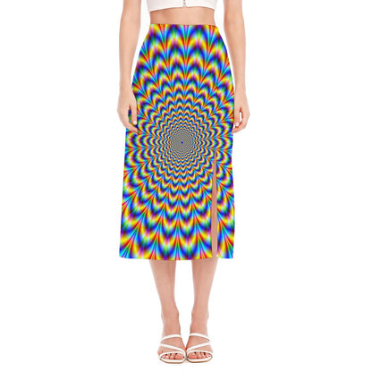 Psychedelic Wave Optical Illusion Side Slit Midi Skirt