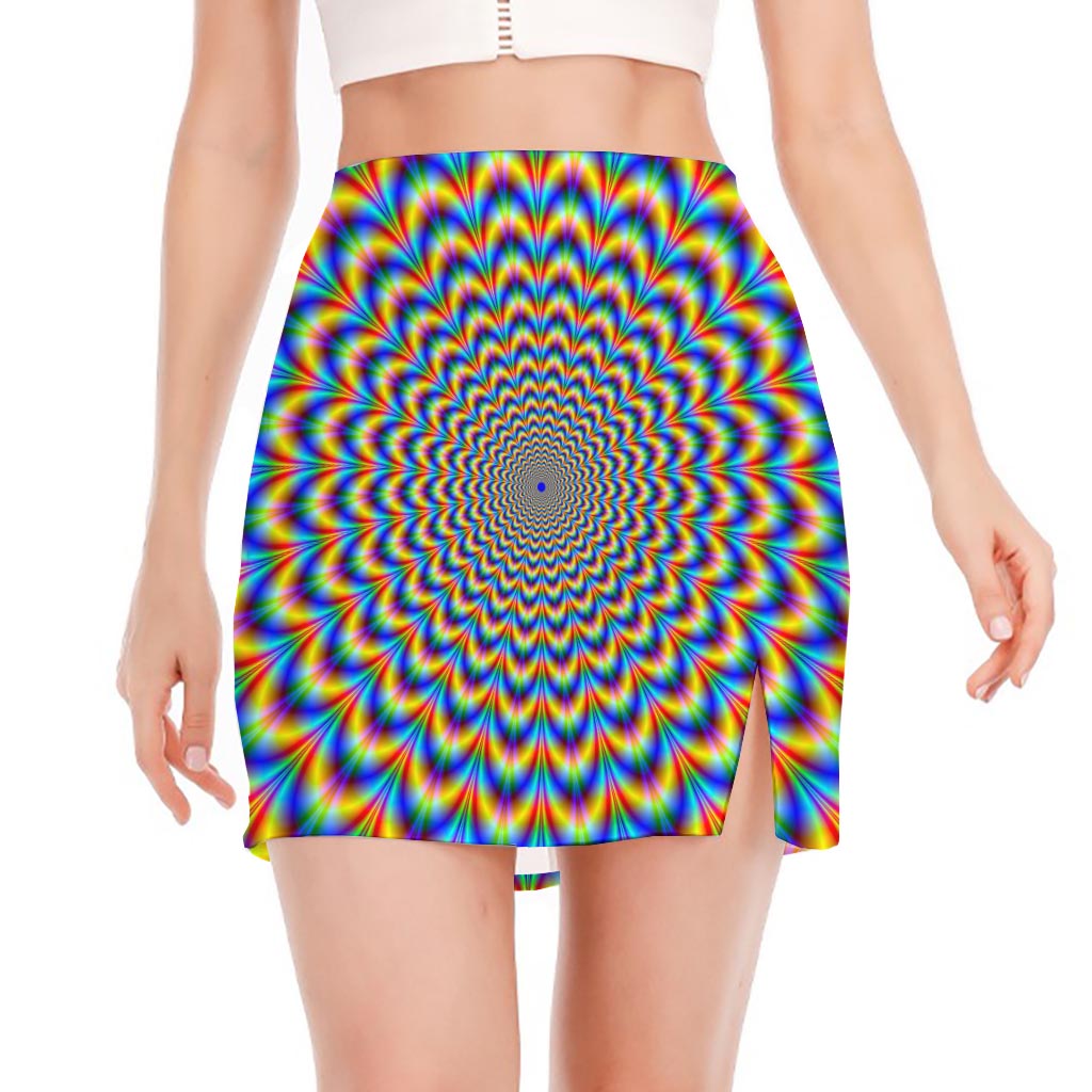 Psychedelic Wave Optical Illusion Side Slit Mini Skirt