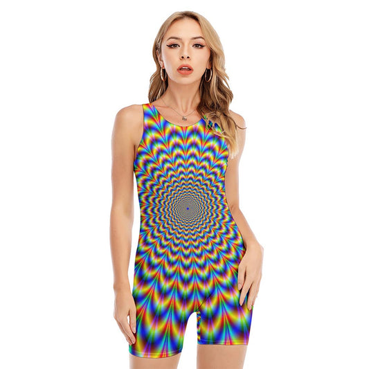 Psychedelic Wave Optical Illusion Sleeveless One Piece Swimsuit