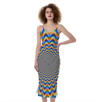 Psychedelic Wave Optical Illusion Slim Fit Midi Cami Dress