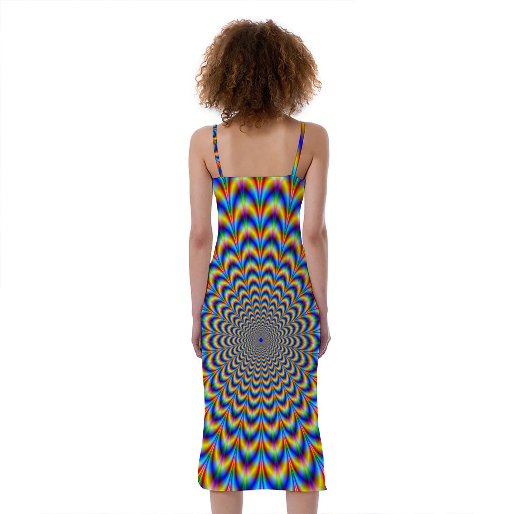 Psychedelic Wave Optical Illusion Slim Fit Midi Cami Dress