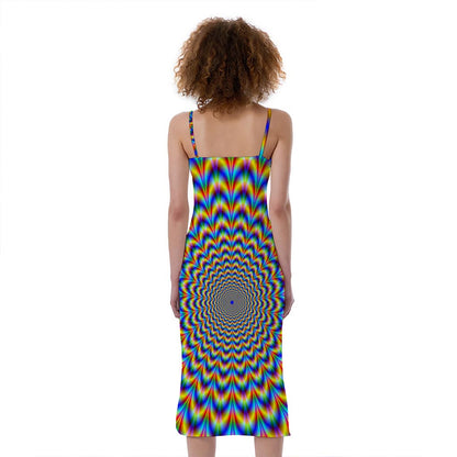 Psychedelic Wave Optical Illusion Slim Fit Midi Cami Dress