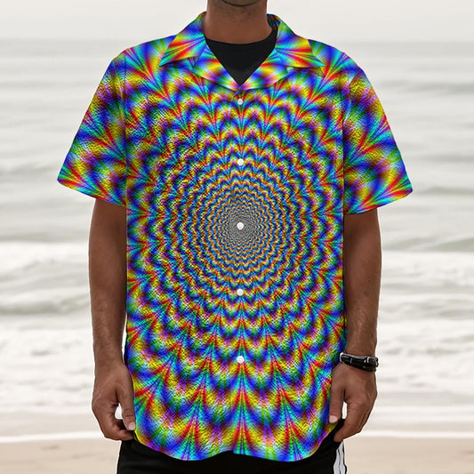 Psychedelic Wave Optical Illusion Textured Short Sleeve Shirt