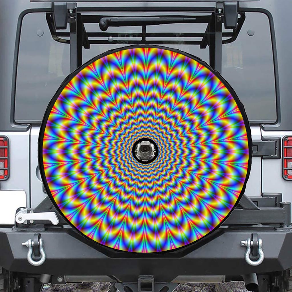 Psychedelic Wave Optical Illusion Tire Cover With Camera Hole