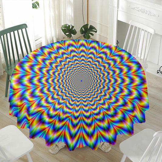 Psychedelic Wave Optical Illusion Waterproof Round Tablecloth
