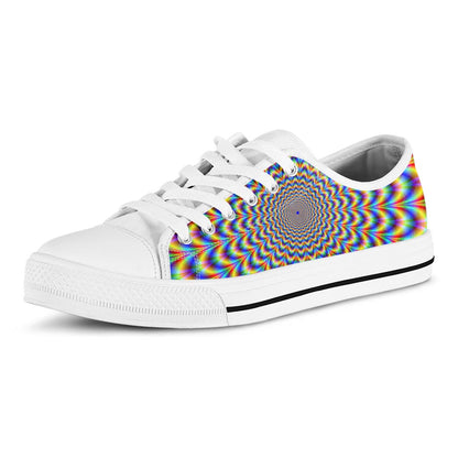 Psychedelic Wave Optical Illusion White Low Top Sneakers