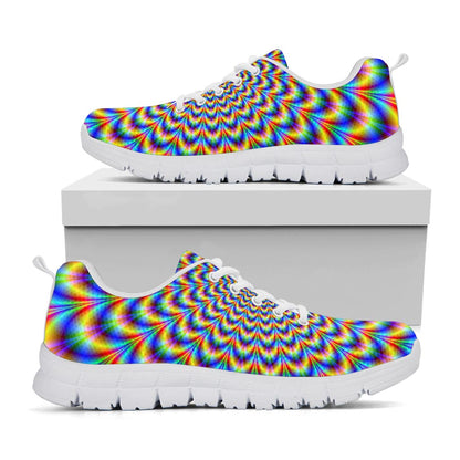 Psychedelic Wave Optical Illusion White Running Shoes