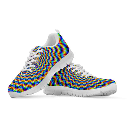 Psychedelic Wave Optical Illusion White Running Shoes