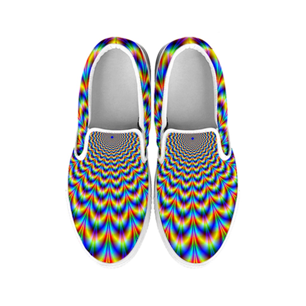 Psychedelic Wave Optical Illusion White Slip On Sneakers