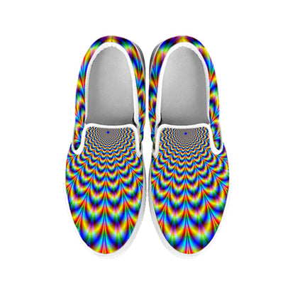 Psychedelic Wave Optical Illusion White Slip On Sneakers