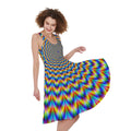 Psychedelic Wave Optical Illusion Sleeveless Knee Length Dress