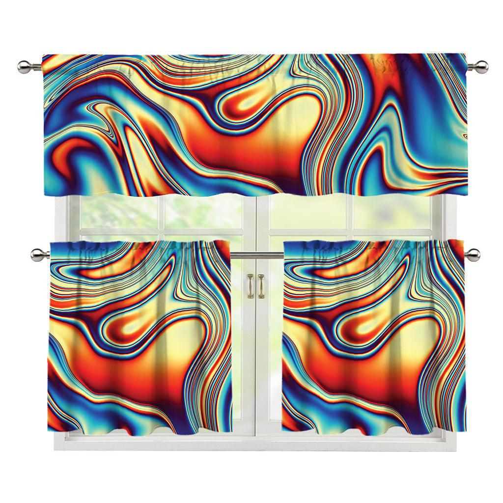 Psychedelic Wave Print 3 Piece Kitchen Curtains