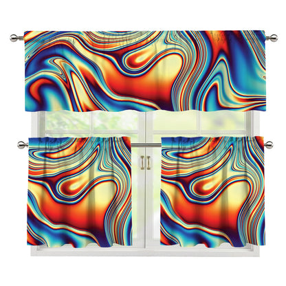 Psychedelic Wave Print 3 Piece Kitchen Curtains