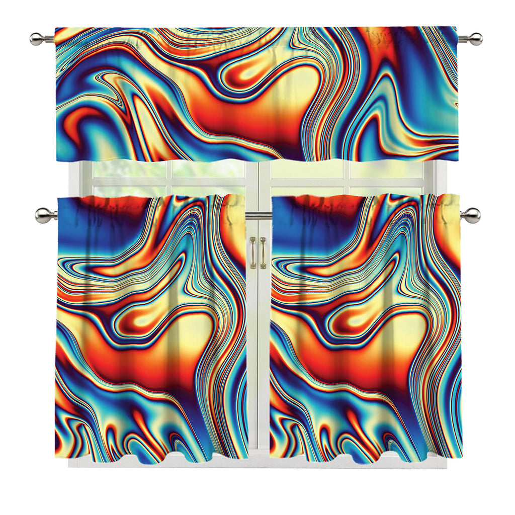 Psychedelic Wave Print 3 Piece Kitchen Curtains