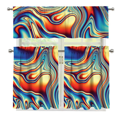 Psychedelic Wave Print 3 Piece Kitchen Curtains