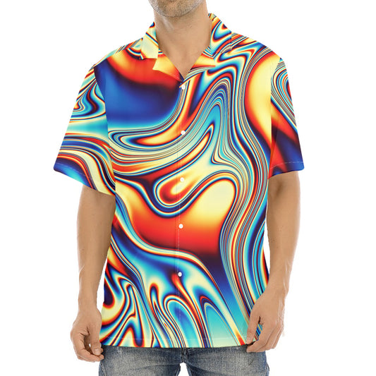 Psychedelic Wave Print Aloha Shirt