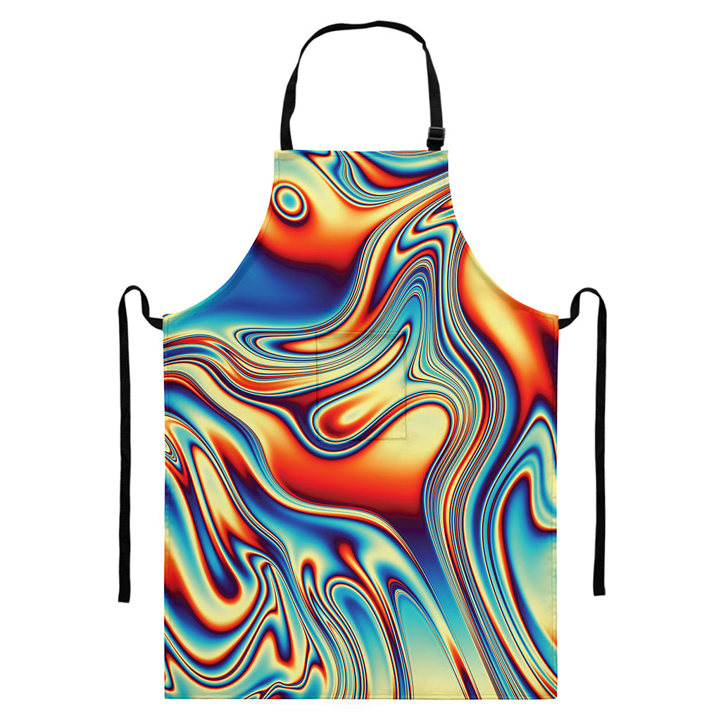 Psychedelic Wave Print Bib Apron With Pocket