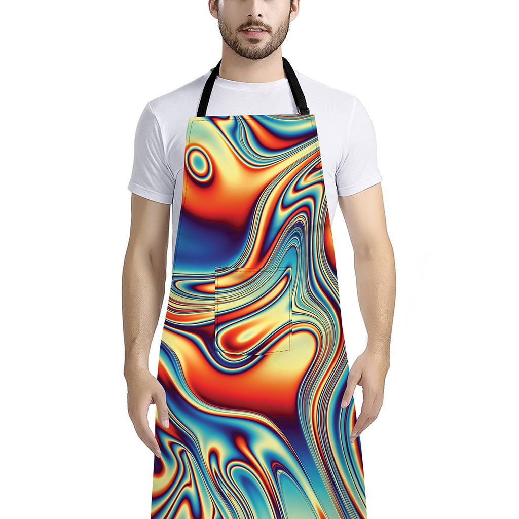 Psychedelic Wave Print Bib Apron With Pocket