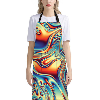 Psychedelic Wave Print Bib Apron With Pocket