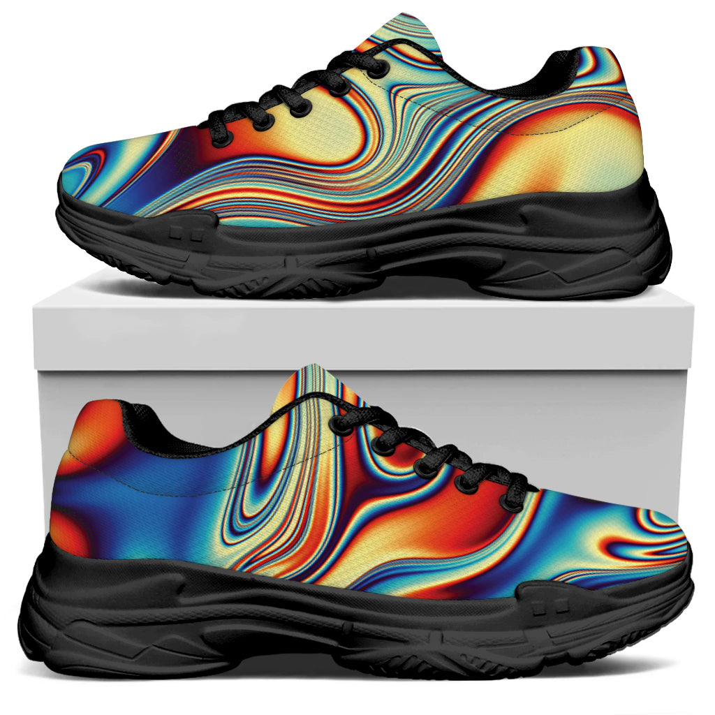 Psychedelic Wave Print Black Chunky Shoes