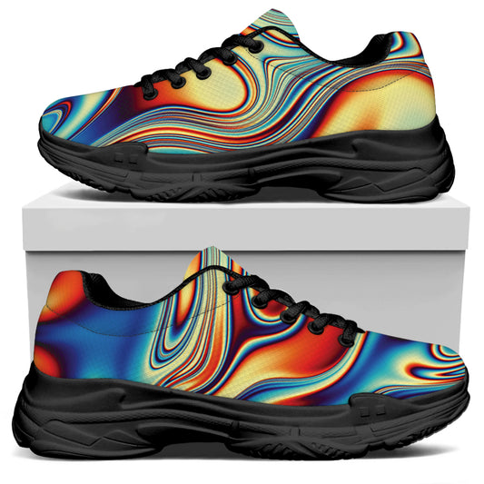 Psychedelic Wave Print Black Chunky Shoes