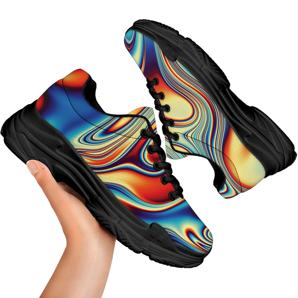 Psychedelic Wave Print Black Chunky Shoes