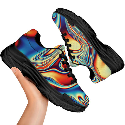 Psychedelic Wave Print Black Chunky Shoes