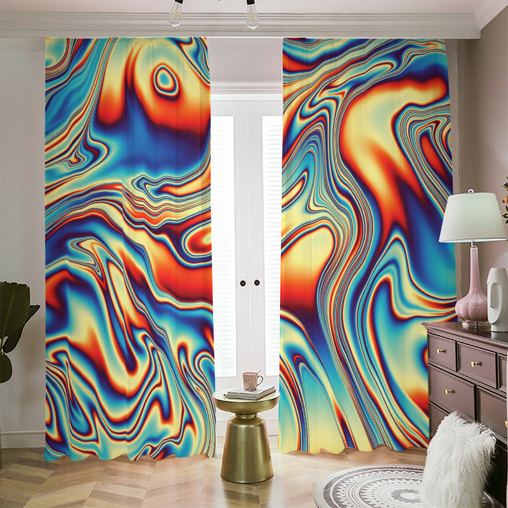 Psychedelic Wave Print Blackout Pencil Pleat Curtains