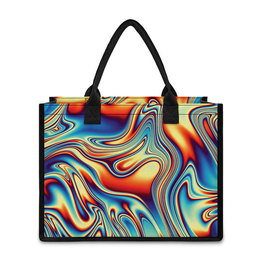 Psychedelic Wave Print Canvas Tote Bag