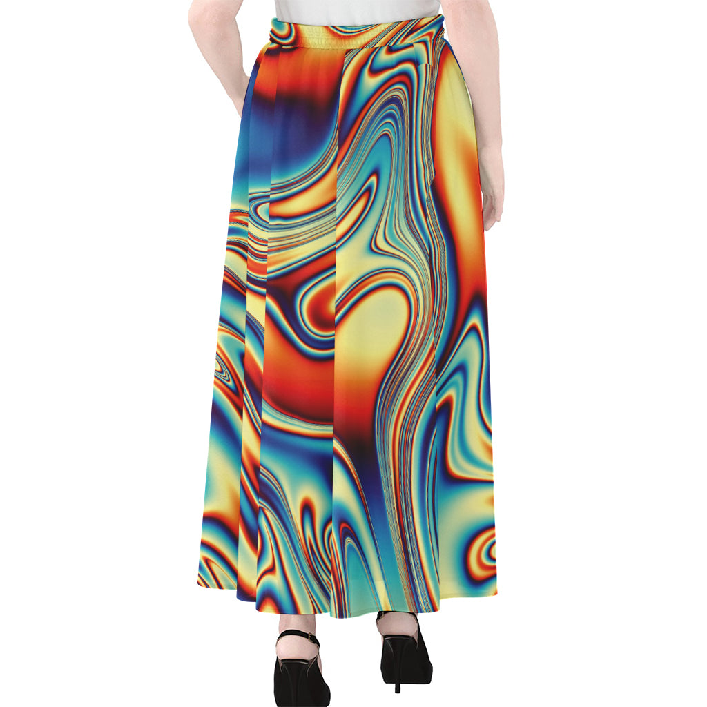 Psychedelic Wave Print Chiffon Maxi Skirt