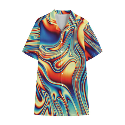 Psychedelic Wave Print Cotton Hawaiian Shirt