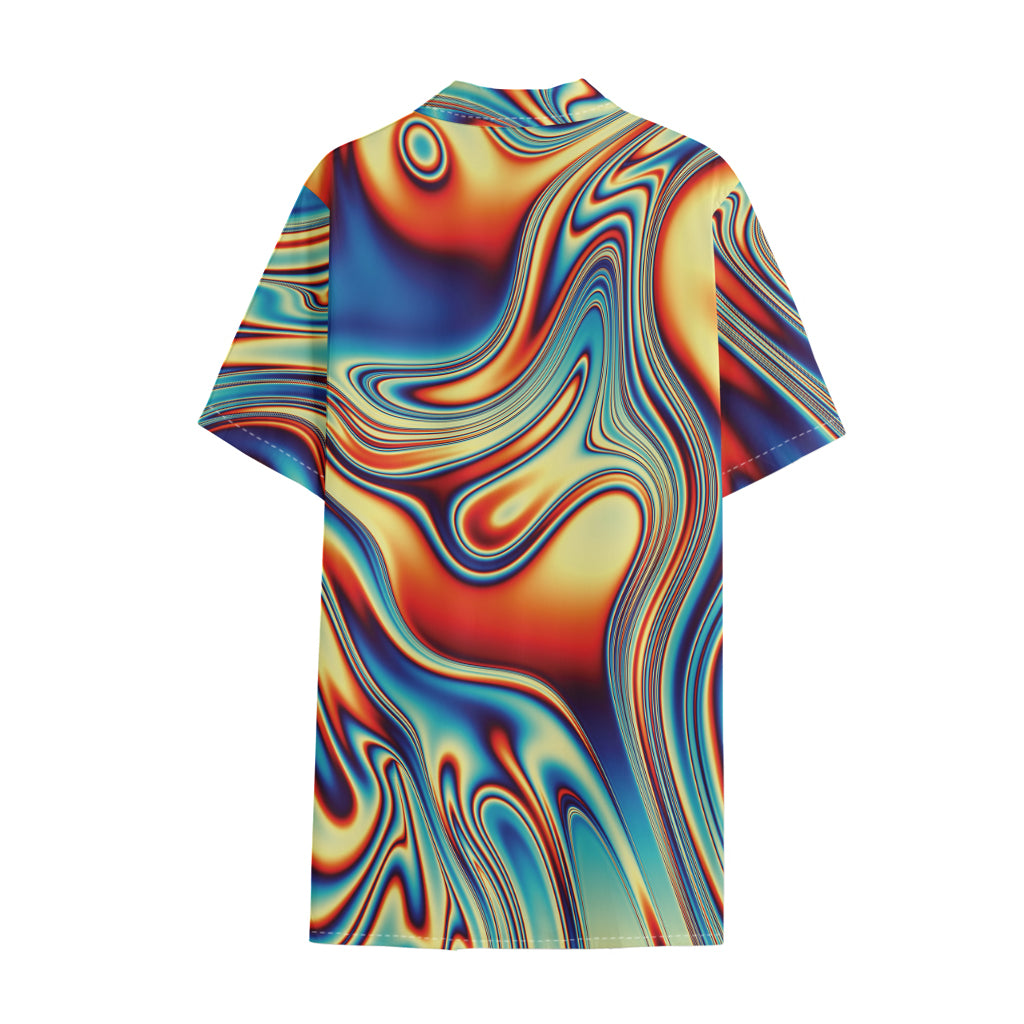 Psychedelic Wave Print Cotton Hawaiian Shirt