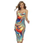 Psychedelic Wave Print Cross Back Cami Dress