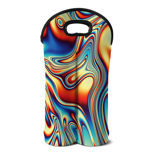 Psychedelic Wave Print Double Neoprene Wine Tote