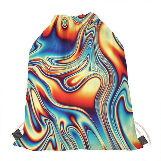 Psychedelic Wave Print Drawstring Bag