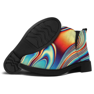 Psychedelic Wave Print Flat Ankle Boots