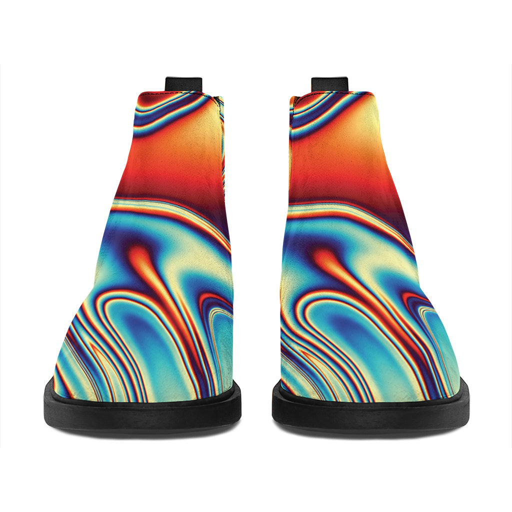 Psychedelic Wave Print Flat Ankle Boots