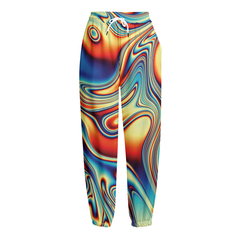 Psychedelic Wave Print Fleece Lined Knit Pants