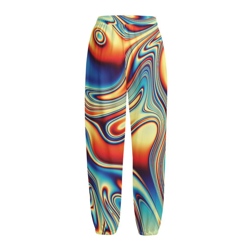 Psychedelic Wave Print Fleece Lined Knit Pants