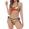 Psychedelic Wave Print Halter Scoop Tie Side Bikini