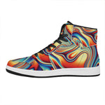 Psychedelic Wave Print High Top Leather Sneakers