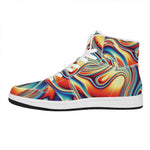 Psychedelic Wave Print High Top Leather Sneakers