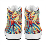 Psychedelic Wave Print High Top Leather Sneakers