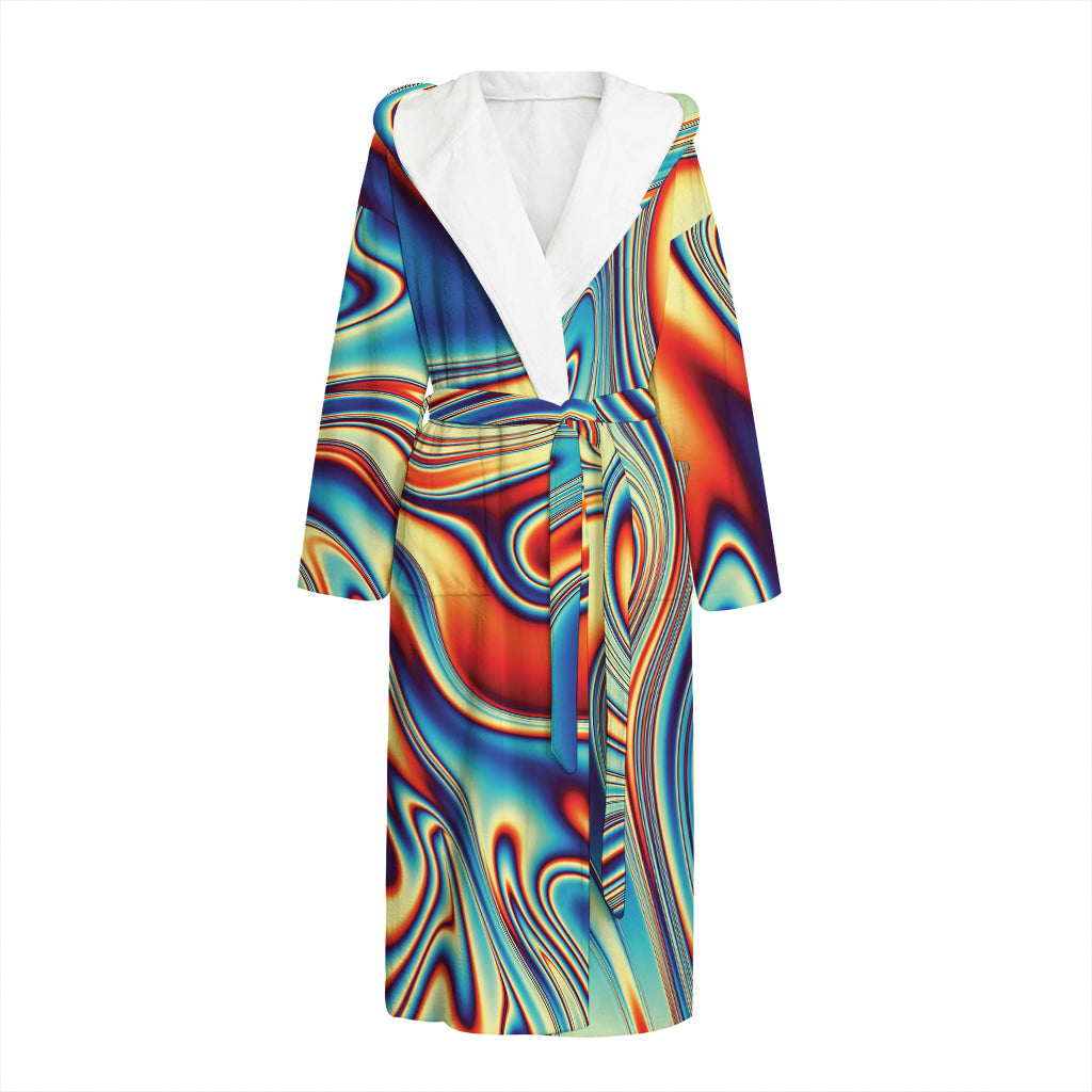 Psychedelic Wave Print Hooded Bathrobe